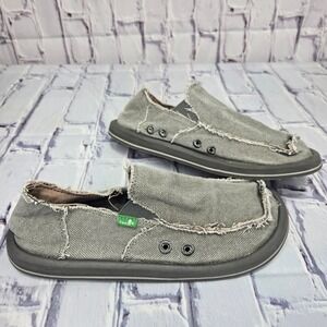 Sanuk Sidewalk Surfers Gray Canvas Slip On Loafer Shoes Boat Casual Men US 8
